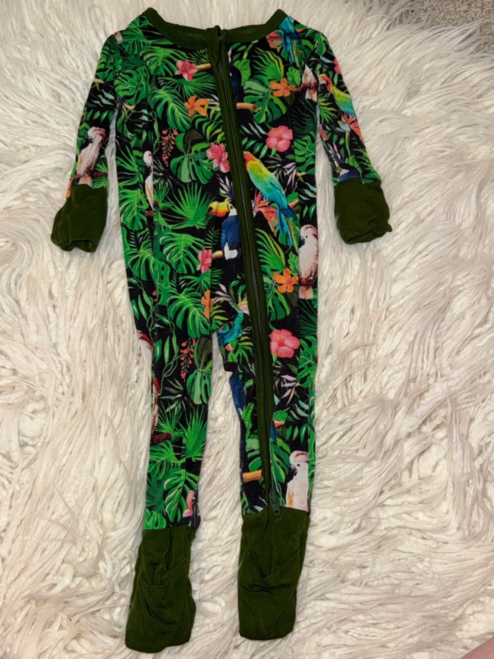 adidas Green Tropical Parrot Print Zip Footed One-Piece